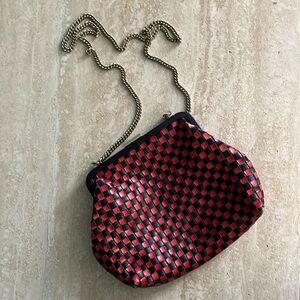 Clare V Woven Leather Formal Bag Gold Chain